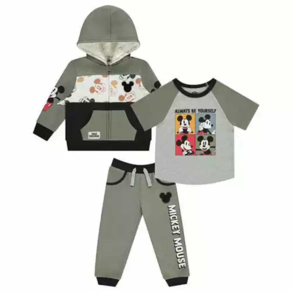Disney Character Kids' 3 Piece Set, Mickey Mouse, Tee Jogger Hooded Jacket, Sz 5